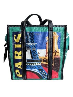 Balenciaga Colorblock Paris Graphic Tote in Green, Blue & Yellow